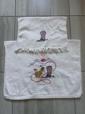❤️4 for $25❤️ Embroidered Western Boot Cotton‎ Bath Towel Set